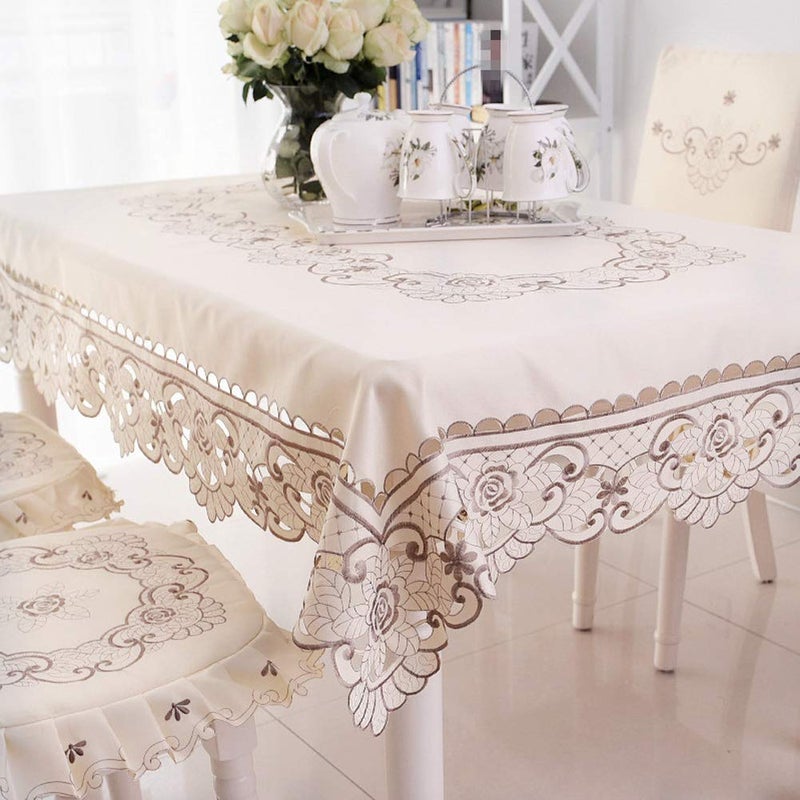 AMZALI Square Tablecloth - Stain Resistant Spillproof Flower Embroidered Lace Tablecloths Washable Table Cloth for Dining Room Kitchen Home Decor (Square, 57 X 57 inch) - Image 3